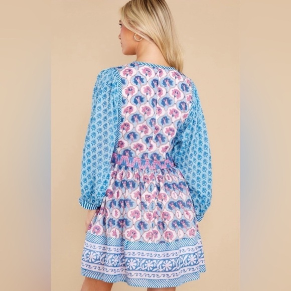 NWT Oliphant Tie Front Balloon Sleeve Dress in Iris Blue Floral, Small - Picture 3 of 7